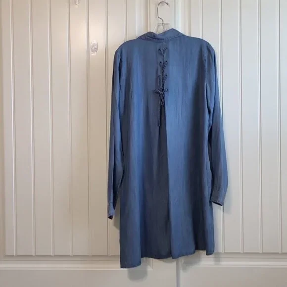 Bobeau Lace-Up Chambray Shirt Dress - Picture 9 of 14